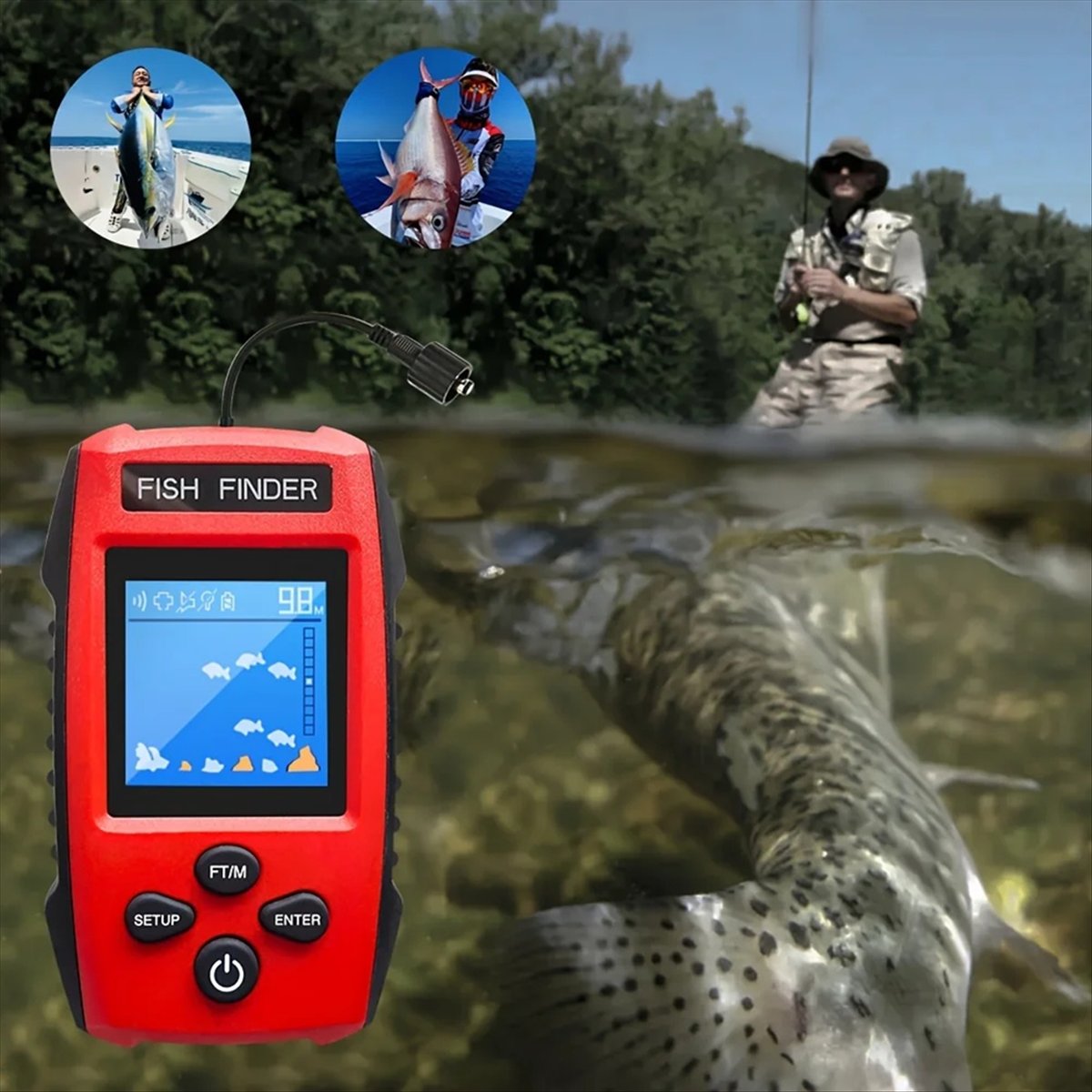 Fish Finder Transducer - Trasduttore sonar cablato per ecoscandaglio LCD
