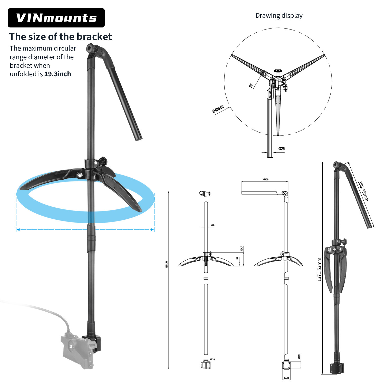 Fish Finder Mount - Supporto per asta per trasduttore da